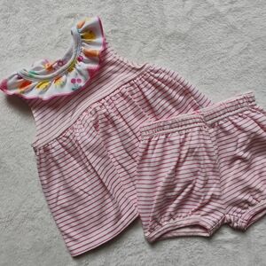 Cute 2 Piece Summer Top & Shorts Set | Rainbow Fruit Pink Stripes | 24M